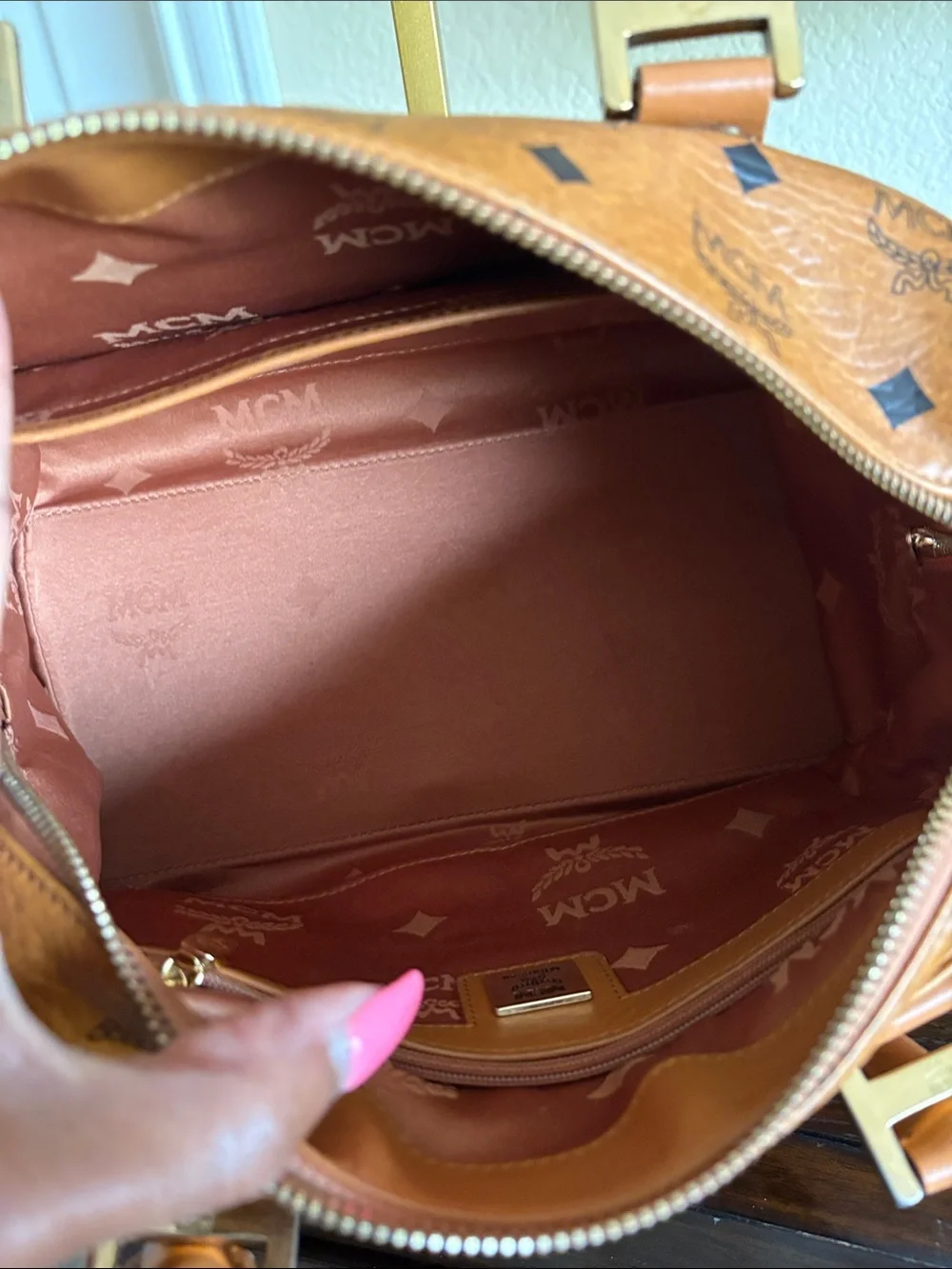 MCM COGNAC VISETOS BOSTON SATCHEL / TOP HANDLE BAG